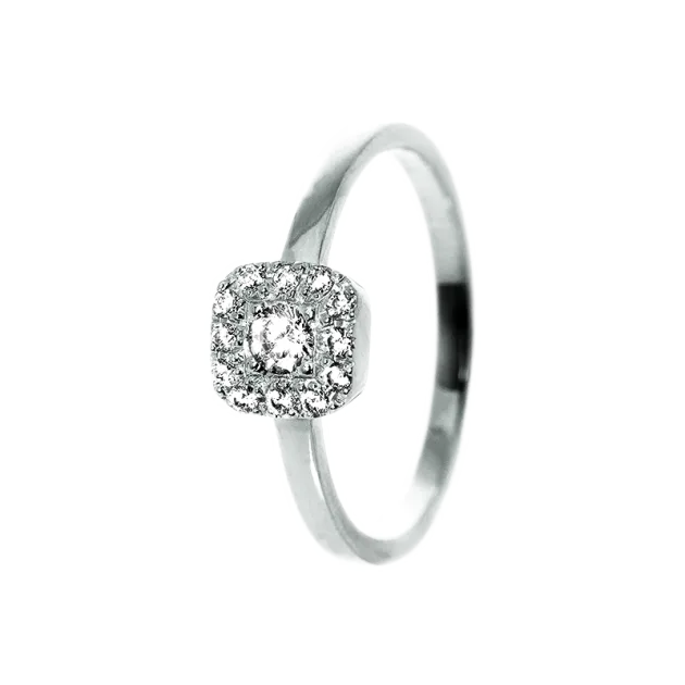 Inel aur alb 14K cu diamante 0.22 ct model I001B pe fundal alb