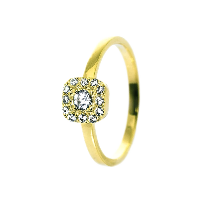 Inel aur galben 14K cu diamante model I001B vedere frontală