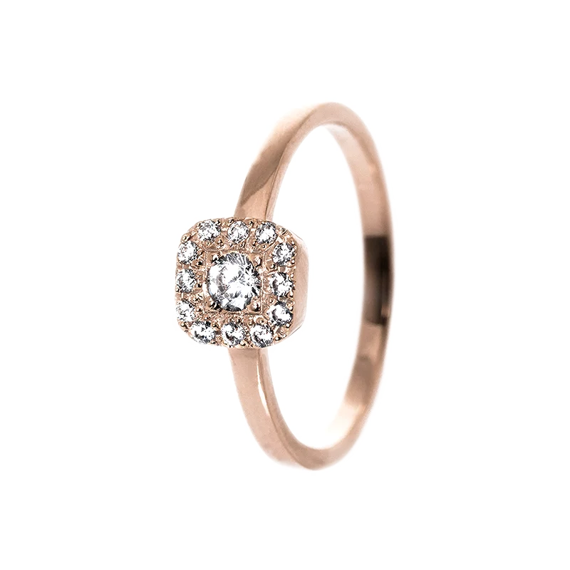 Inel aur roz 14K cu diamante model I001B vedere frontală