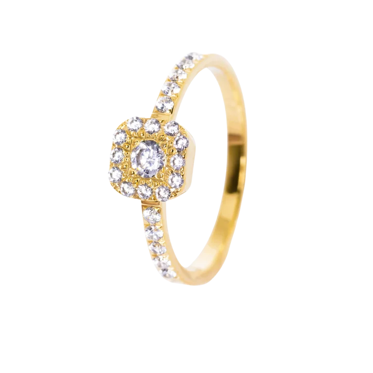 Close-up inel aur galben 14K cu diamante model I001B