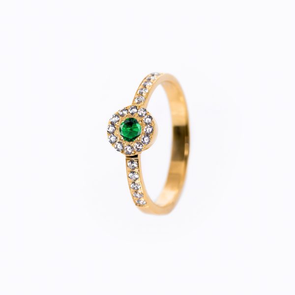 Inel aur 14K cu smarald si diamante – Model I002