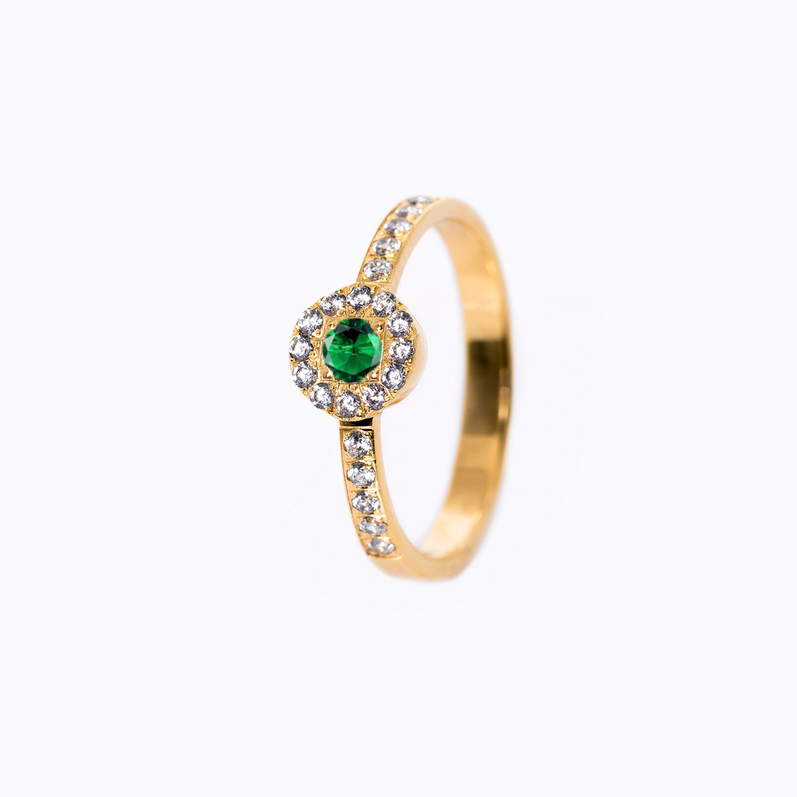 Inel aur 14K cu smarald si diamante – Model I002