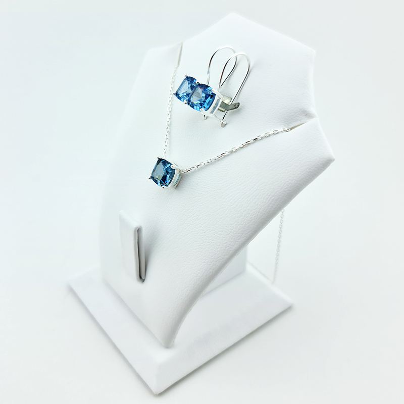 Set argint colier si cercei cu cristale Aquamarine S479C - imagine 2