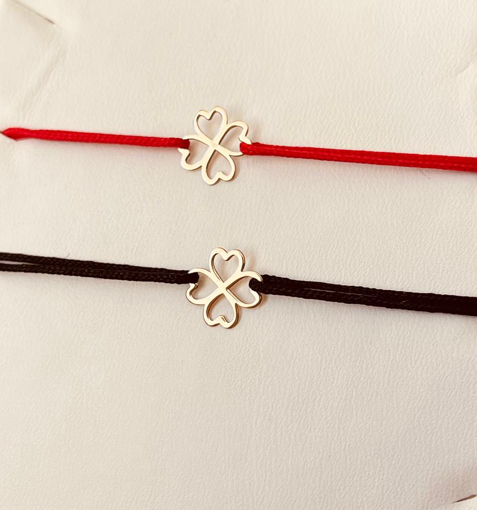 Brățară șnur Trifoi cu Patru Foi Aur 14k
