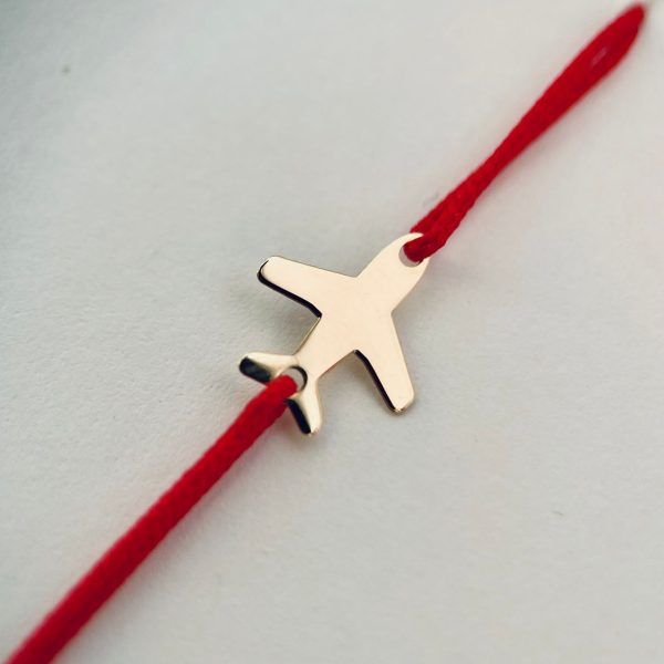Brățară cu șnur și avion din aur 14k
