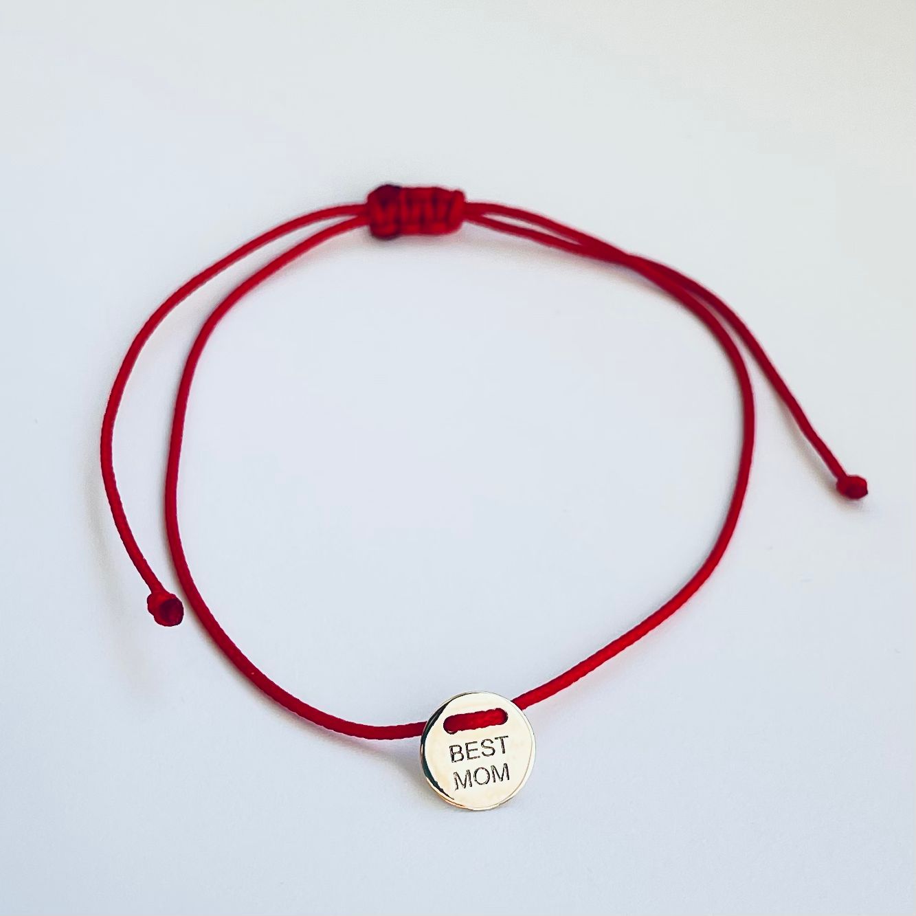 Brățară cu șnur și bănuț BEST MOM din aur 14k - imagine 2