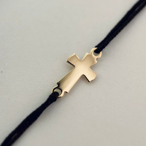 Brățară cu șnur și cruce plină din aur 14k