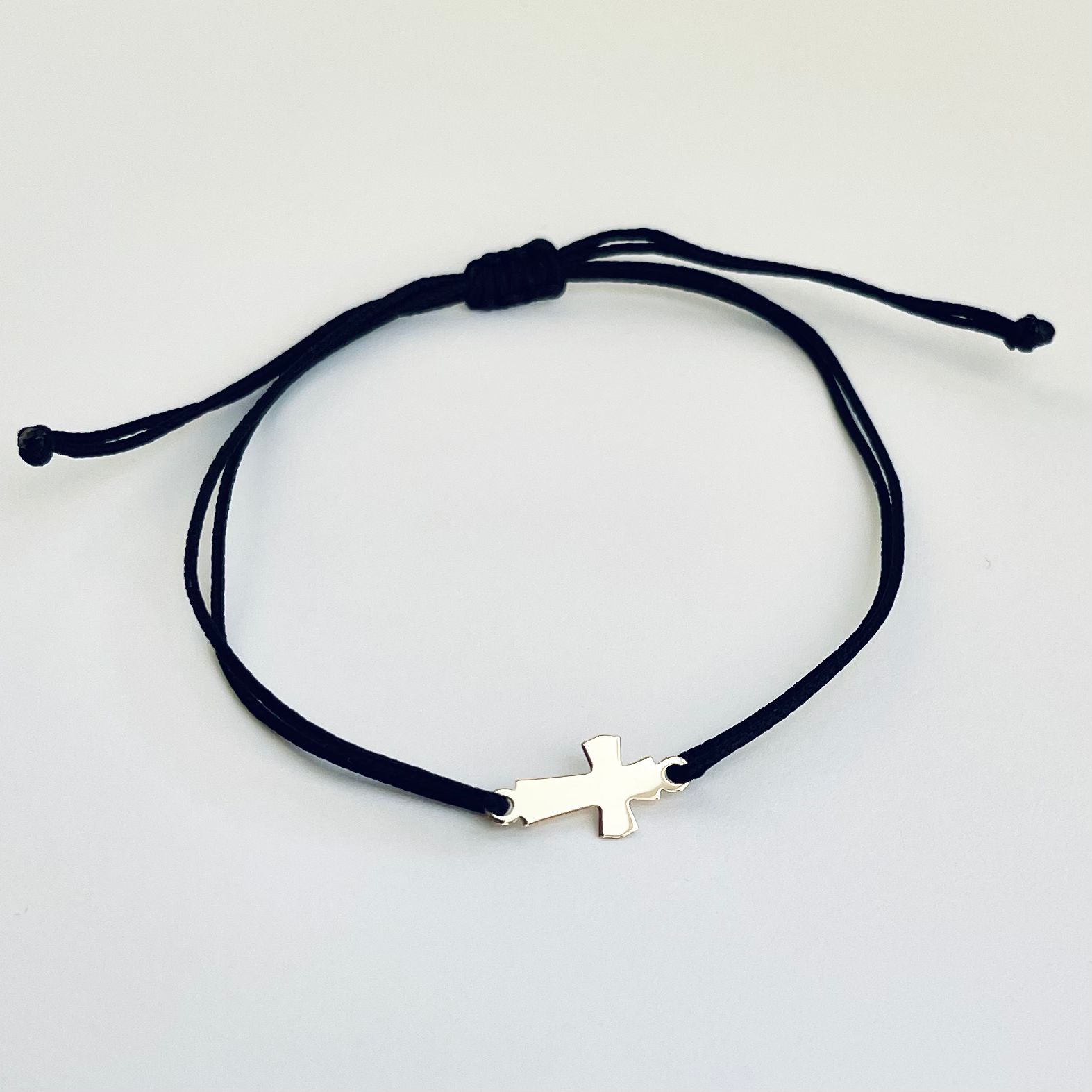 Brățară cu șnur și cruce plină din aur 14k - imagine 2