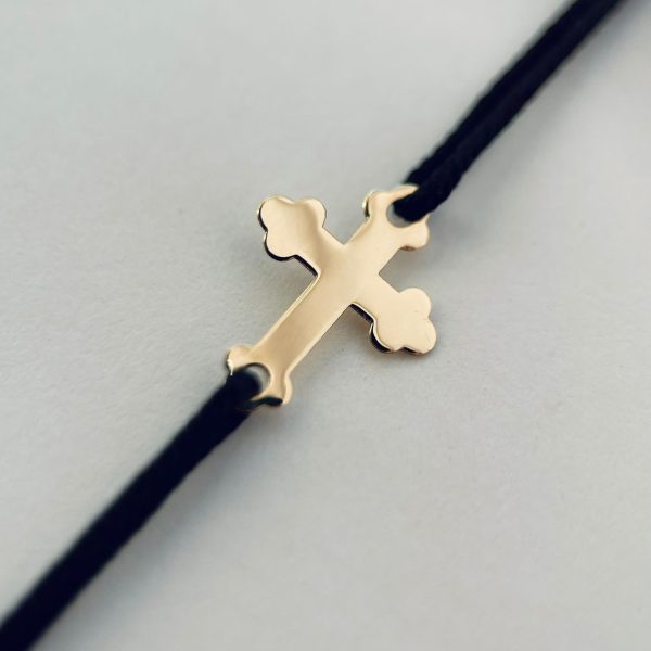 Brățară cu șnur și cruce damă din aur 14k