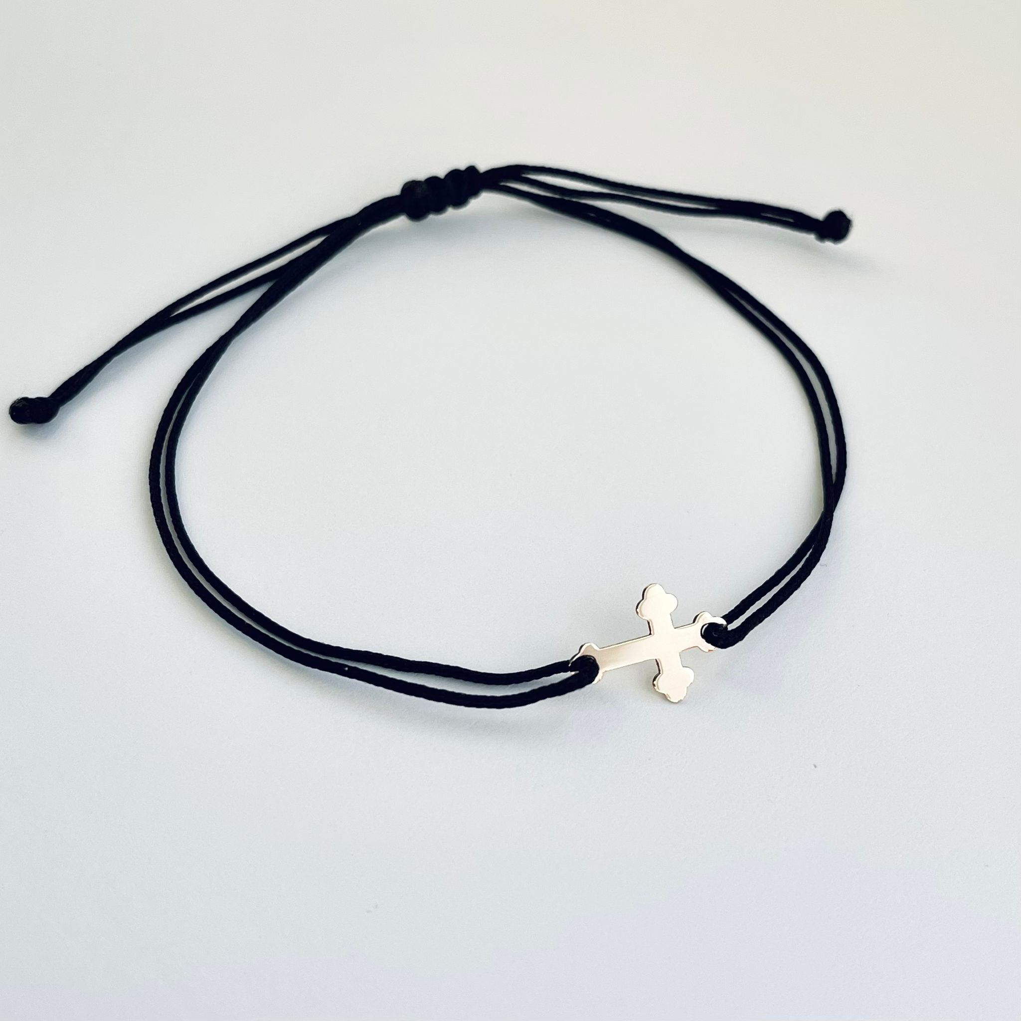 Brățară cu șnur și cruce damă din aur 14k - imagine 2