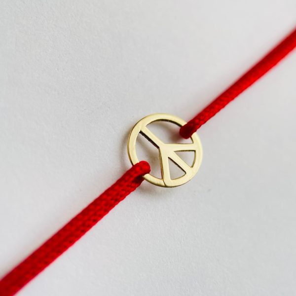 Brățară cu șnur și peace din aur 14k