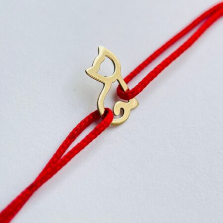 Brățară cu șnur și pisicuță din aur 14k