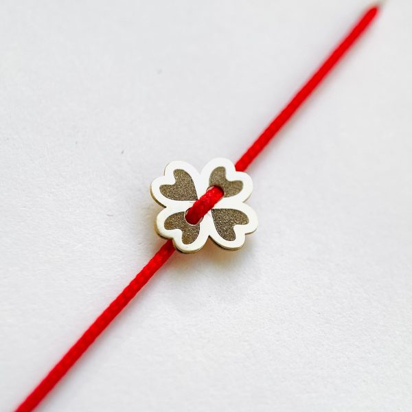 Brățară cu șnur și trifoi din aur 14k