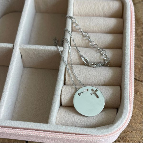 Colier din argint rodiat cu pandativ personalizat banut cruce C740B