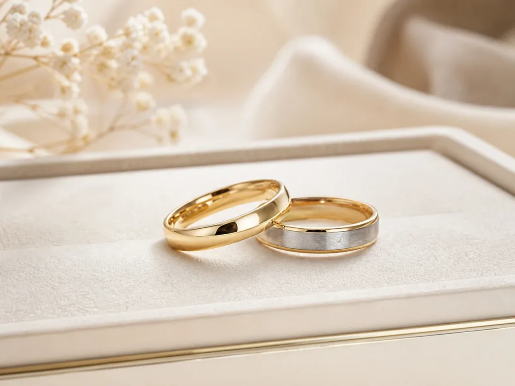 Doua verighete elegante din aur pentru ghidul Dimas Gold