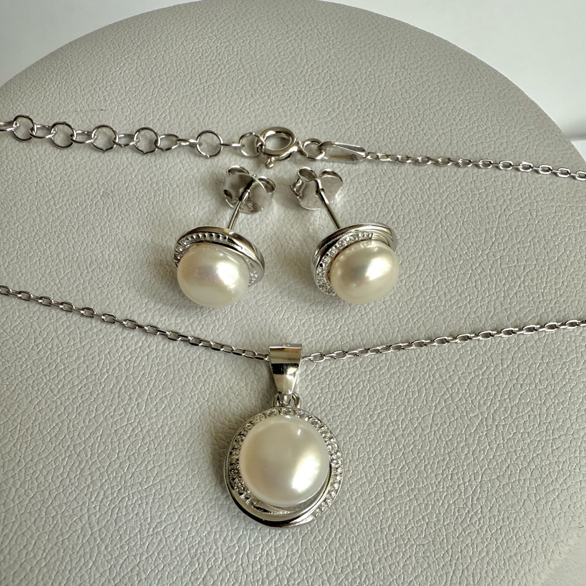 Set mireasă din argint cu perle și zirconii S439R