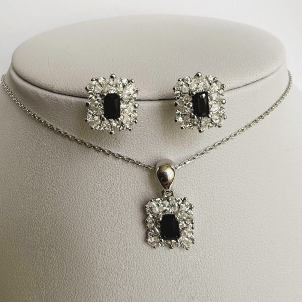 Set din argint cu zirconii negre S439B